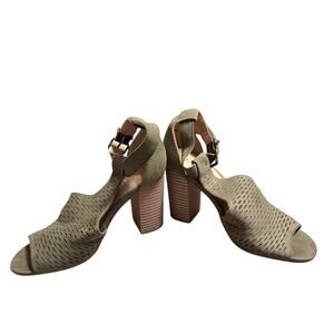 Express Green Perforated Suede Open Toe Heels Size 7